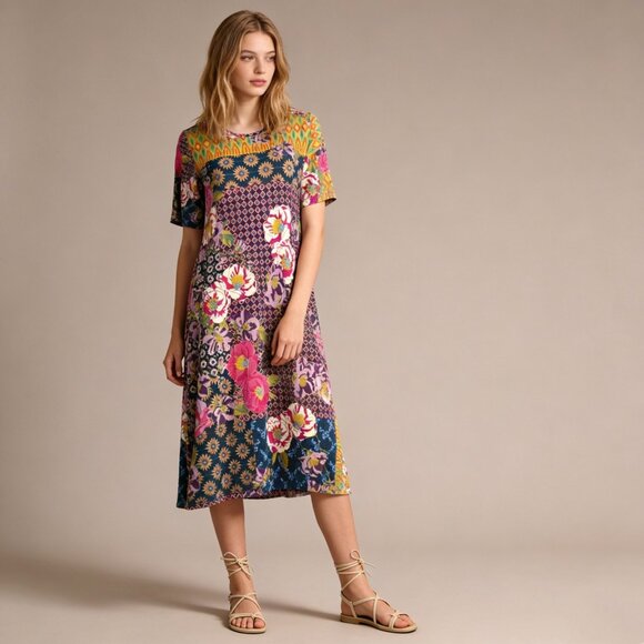 Johnny Was Dresses & Skirts - Johnny Was Maggie Multi-Pattern Floral Stretchy Swing Midi Dress Size XS
